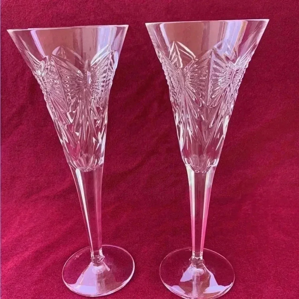 Waterford Crystal Millennium HAPPINESS Toasting Champagne Flutes